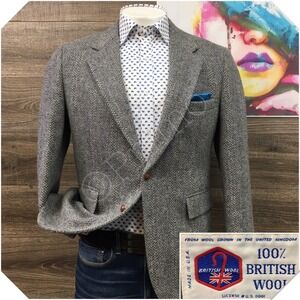 VINTAGE Mens Tweed Blazer Sport Coat Casual Jacket Size 42S Two Button Wool Suit